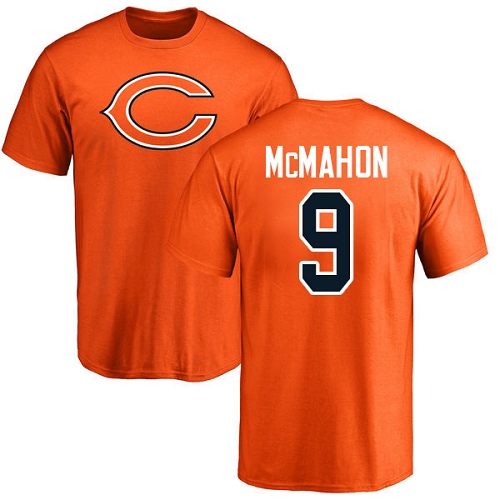Chicago Bears Men Orange Jim McMahon Name and Number Logo NFL Football #9 T Shirt->nfl t-shirts->Sports Accessory
